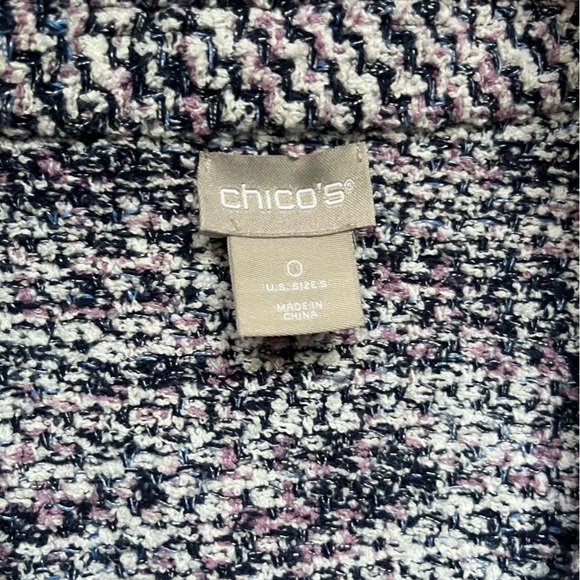 Chico’s Soft Tweed Blazer Pink Blue Frayed Hem Career Work Casual Size 0 (S) - Picture 4 of 9